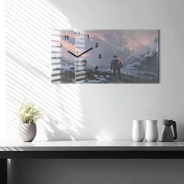 Glass wall clock rectangular Astronauts Milky Way