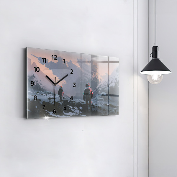 Glass wall clock rectangular Astronauts Milky Way
