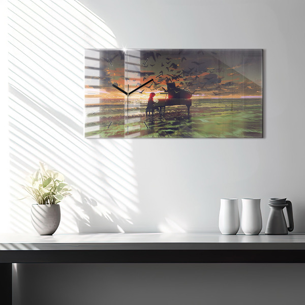 Glass wall clock rectangular Concert on the beach