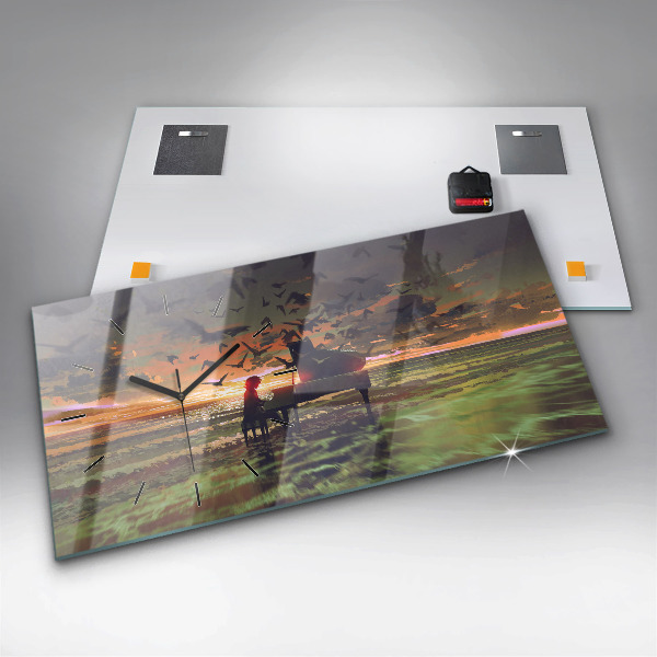 Glass wall clock rectangular Concert on the beach