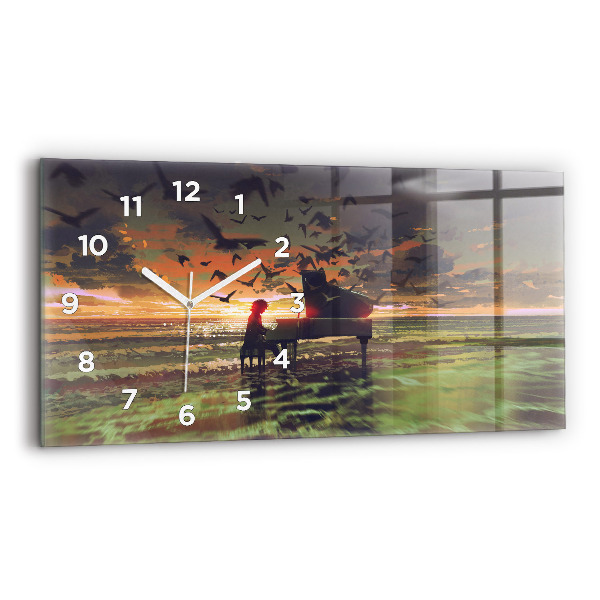 Glass wall clock rectangular Concert on the beach