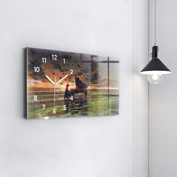 Glass wall clock rectangular Concert on the beach