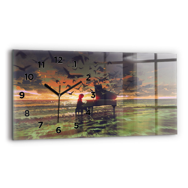 Glass wall clock rectangular Concert on the beach