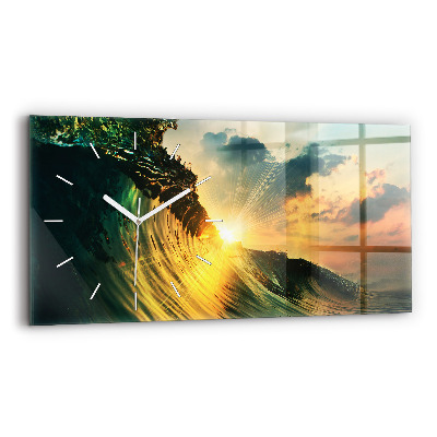 Glass wall clock rectangular Waves Sunset Perspective