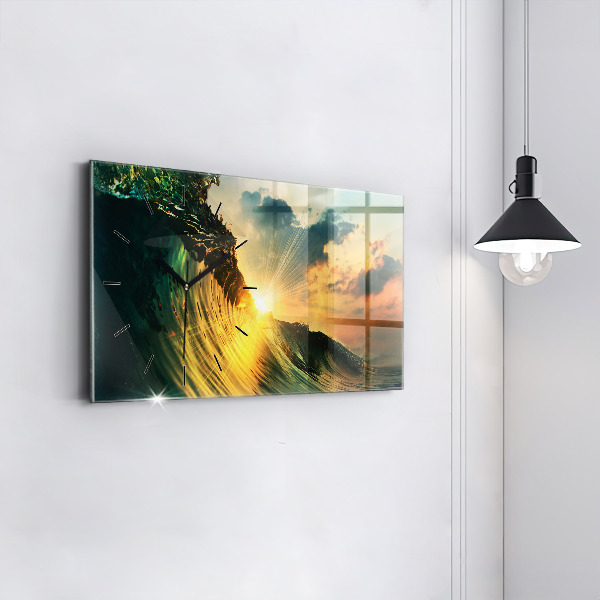Glass wall clock rectangular Waves Sunset Perspective