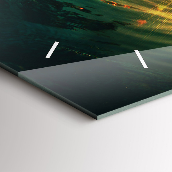 Glass wall clock rectangular Waves Sunset Perspective