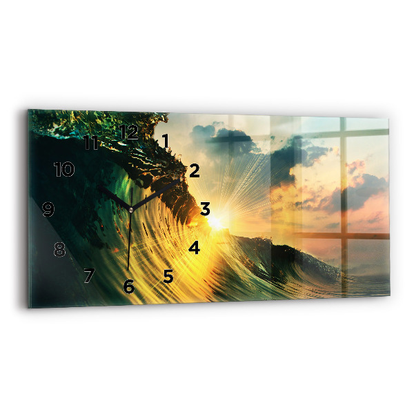 Glass wall clock rectangular Waves Sunset Perspective