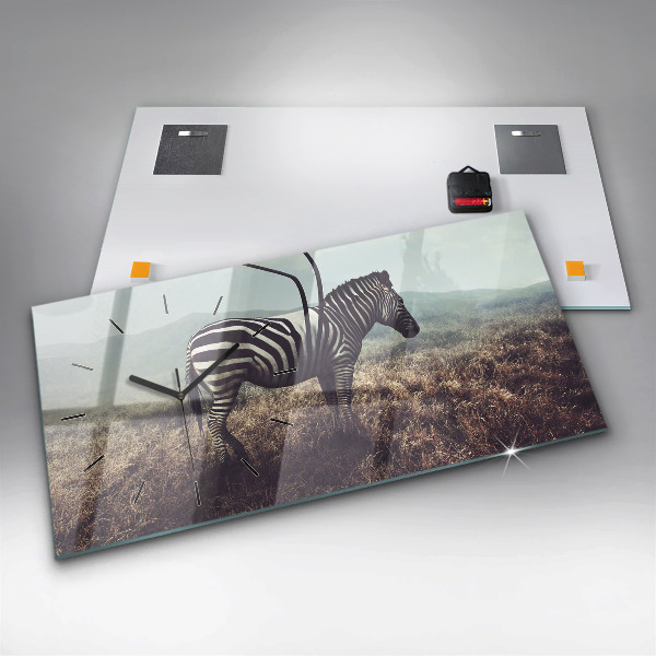 Glass wall clock rectangular Zebra – Abstraction