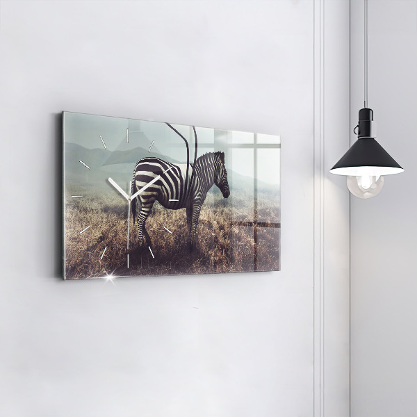 Glass wall clock rectangular Zebra – Abstraction