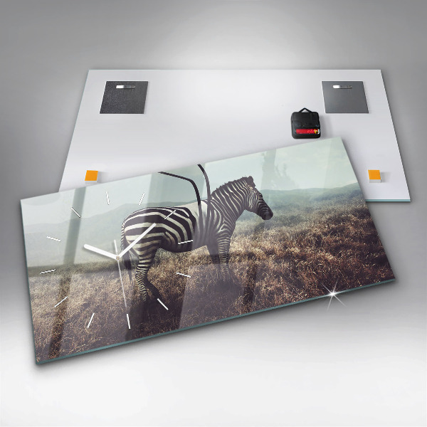 Glass wall clock rectangular Zebra – Abstraction