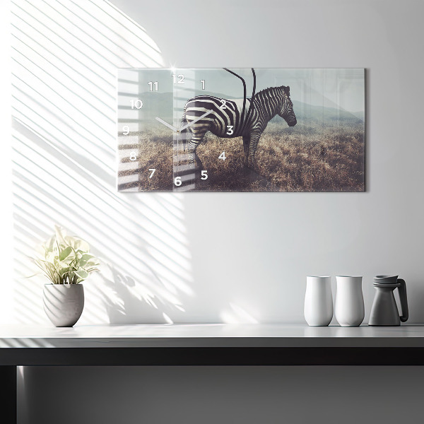 Glass wall clock rectangular Zebra – Abstraction