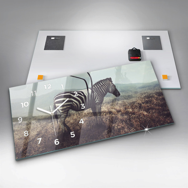 Glass wall clock rectangular Zebra – Abstraction