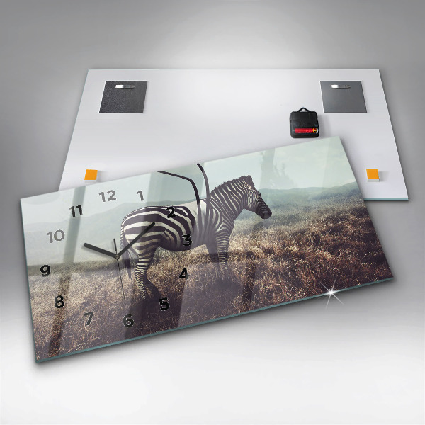 Glass wall clock rectangular Zebra – Abstraction
