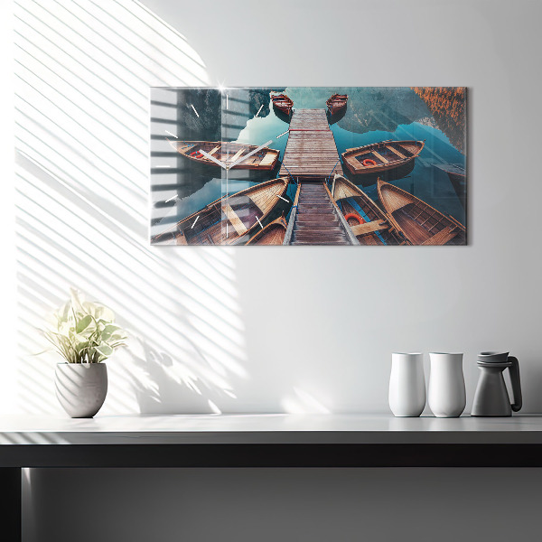 Glass wall clock rectangular Pier and Lake