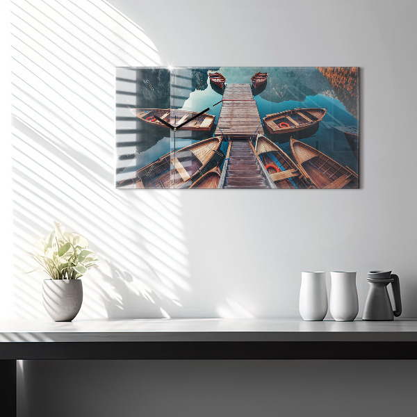 Glass wall clock rectangular Pier and Lake