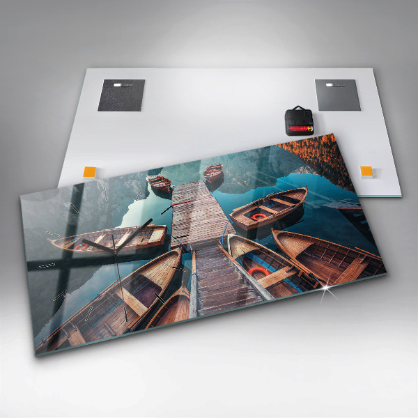 Glass wall clock rectangular Pier and Lake