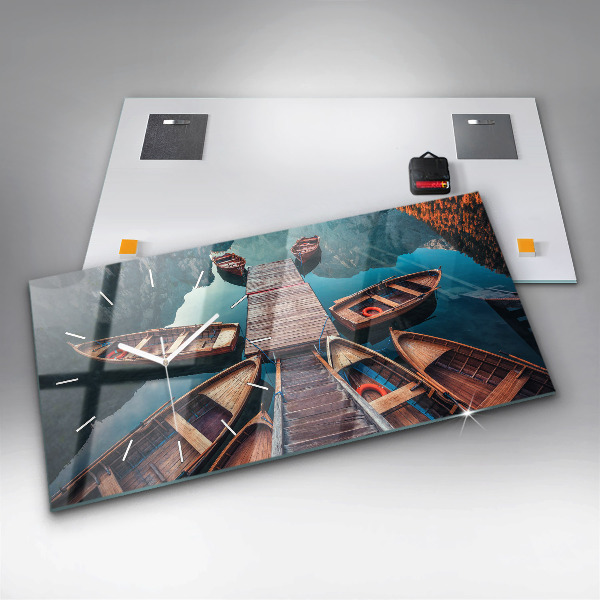 Glass wall clock rectangular Pier and Lake