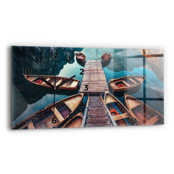Glass wall clock rectangular Pier and Lake