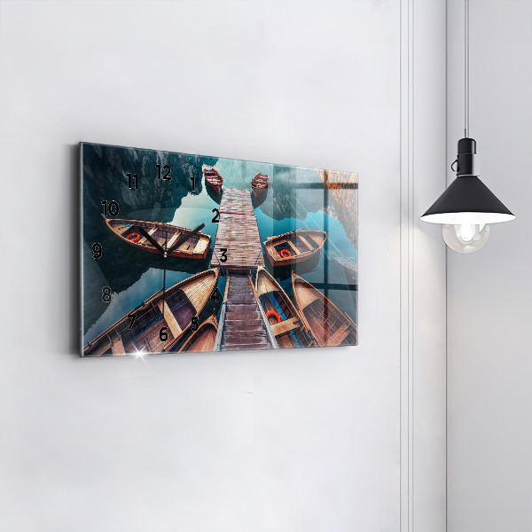 Glass wall clock rectangular Pier and Lake