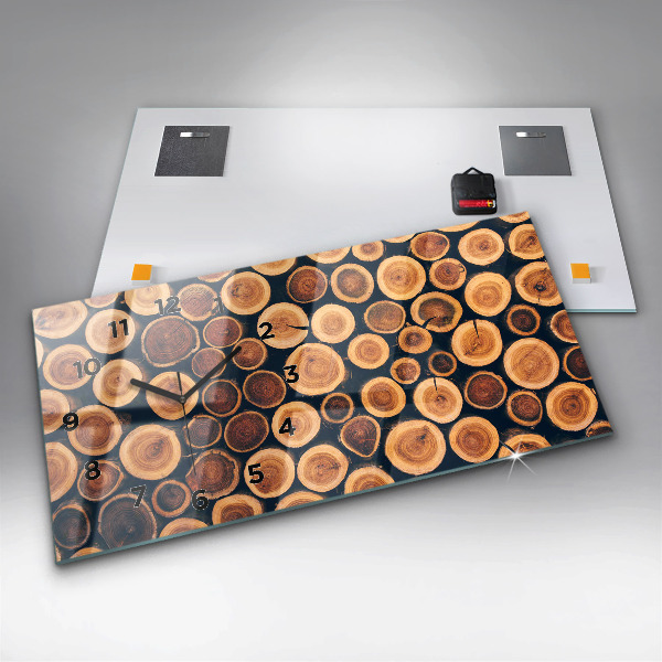 Glass wall clock rectangular Wood