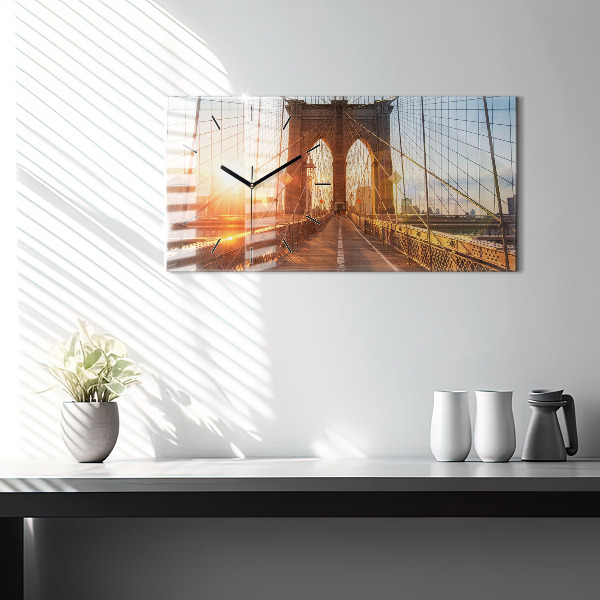 Glass wall clock rectangular Brooklyn Bridge NYC