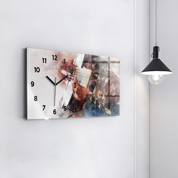 Glass wall clock rectangular Guitar Visualization