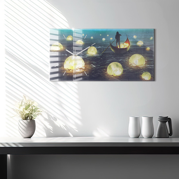 Glass wall clock rectangular Abstraction