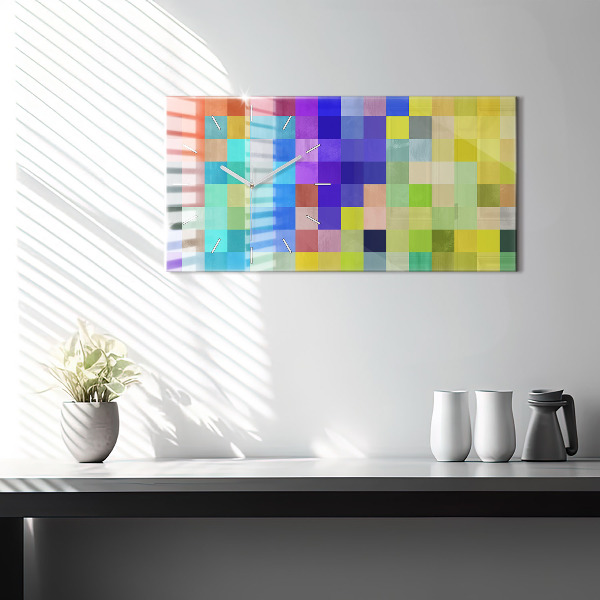 Glass wall clock rectangular Composition of Squares