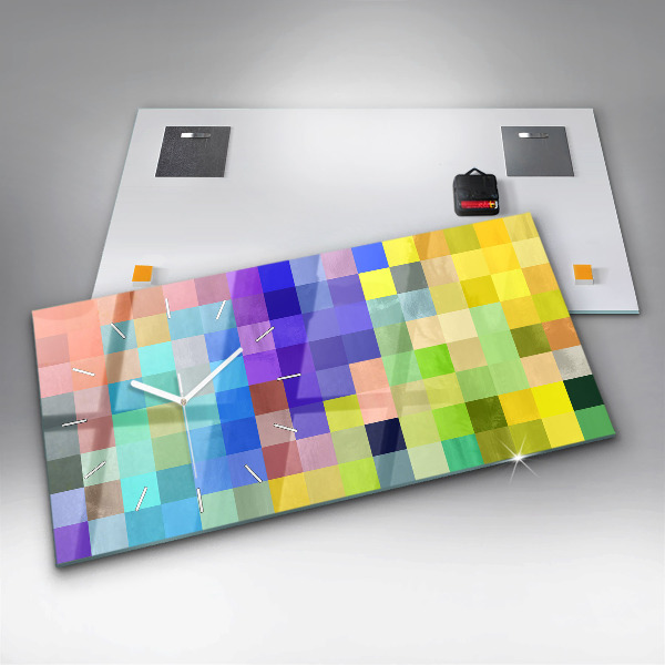 Glass wall clock rectangular Composition of Squares