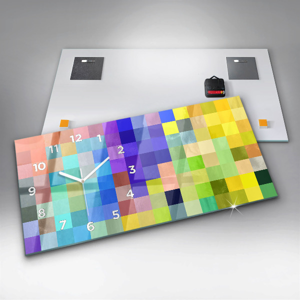 Glass wall clock rectangular Composition of Squares