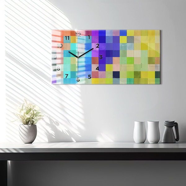 Glass wall clock rectangular Composition of Squares