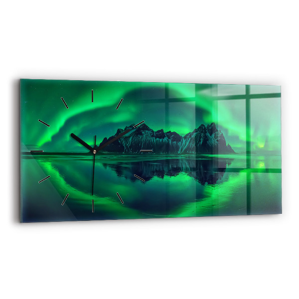 Glass wall clock rectangular Northern lights