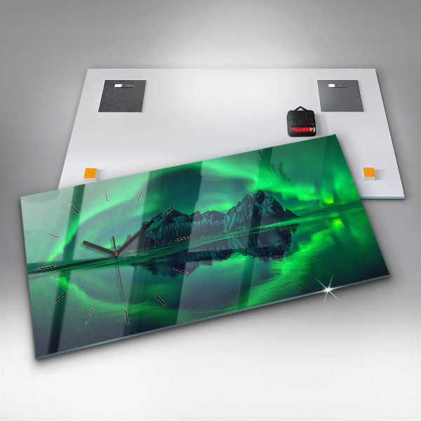 Glass wall clock rectangular Northern lights