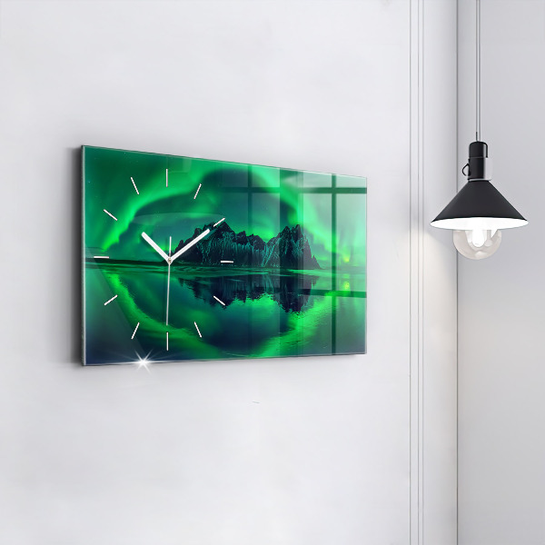 Glass wall clock rectangular Northern lights