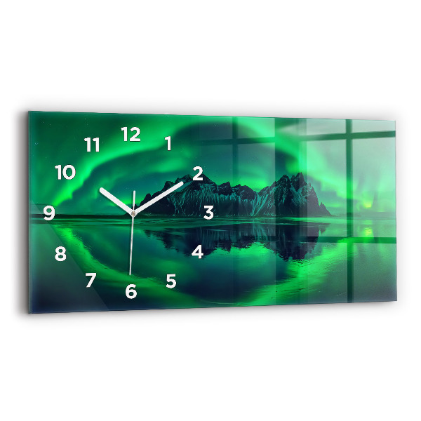 Glass wall clock rectangular Northern lights