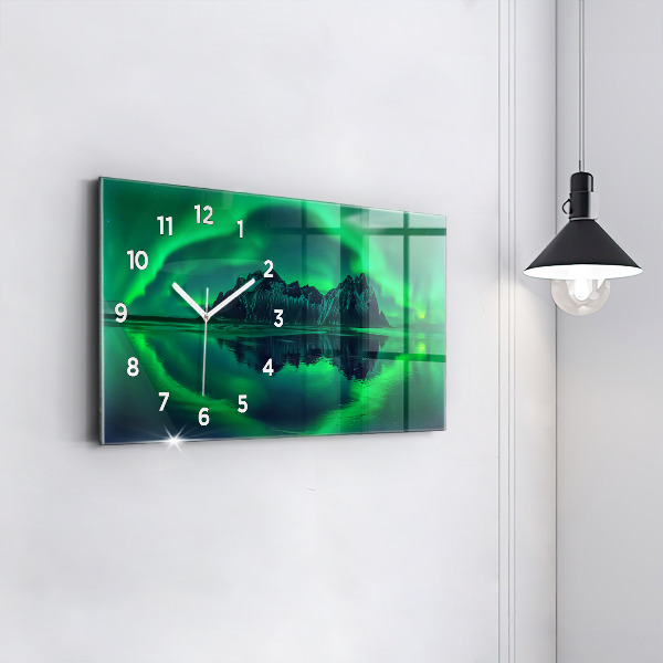 Glass wall clock rectangular Northern lights