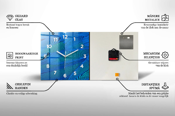 Glass wall clock rectangular Northern lights