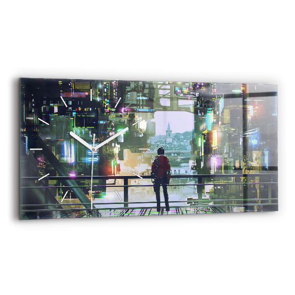 Glass wall clock rectangular Cyberpunk