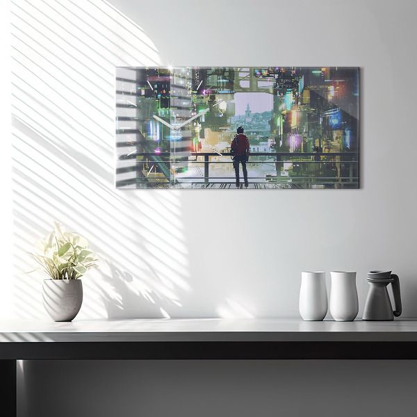 Glass wall clock rectangular Cyberpunk