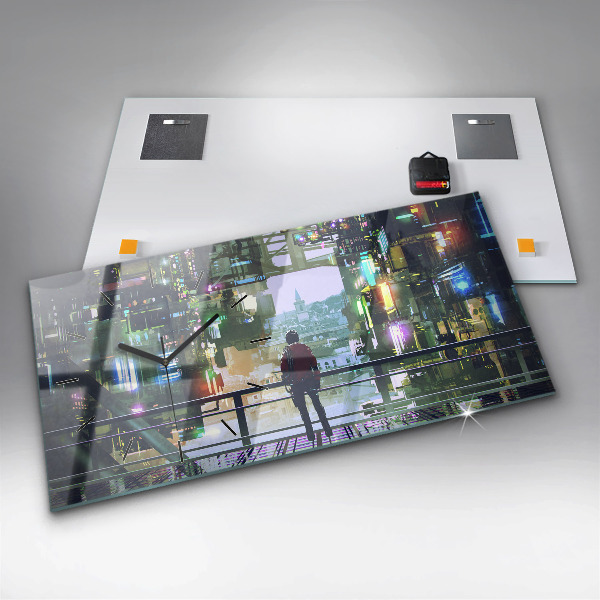 Glass wall clock rectangular Cyberpunk