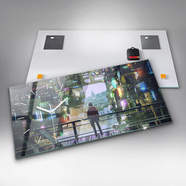 Glass wall clock rectangular Cyberpunk