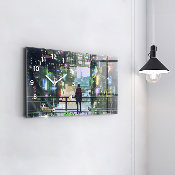 Glass wall clock rectangular Cyberpunk