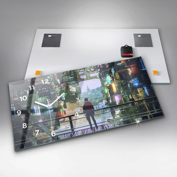 Glass wall clock rectangular Cyberpunk