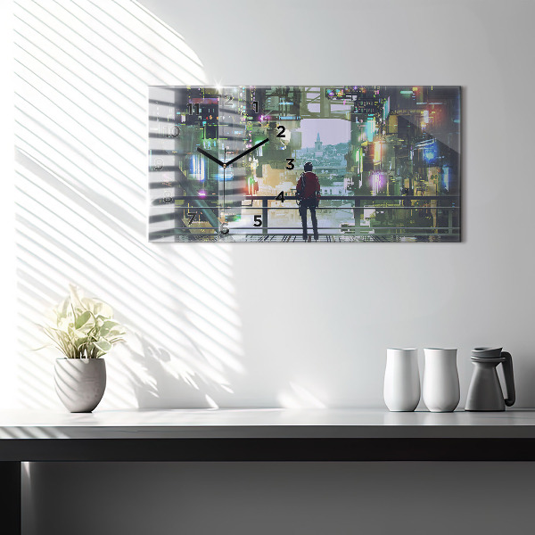 Glass wall clock rectangular Cyberpunk