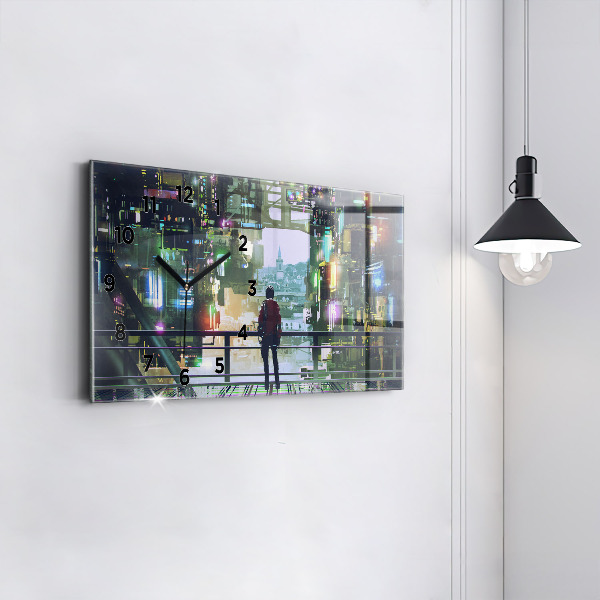 Glass wall clock rectangular Cyberpunk