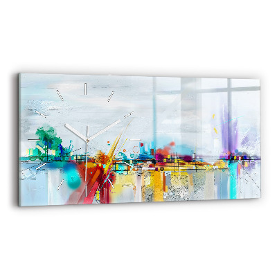Glass wall clock rectangular Abstract oil landscape