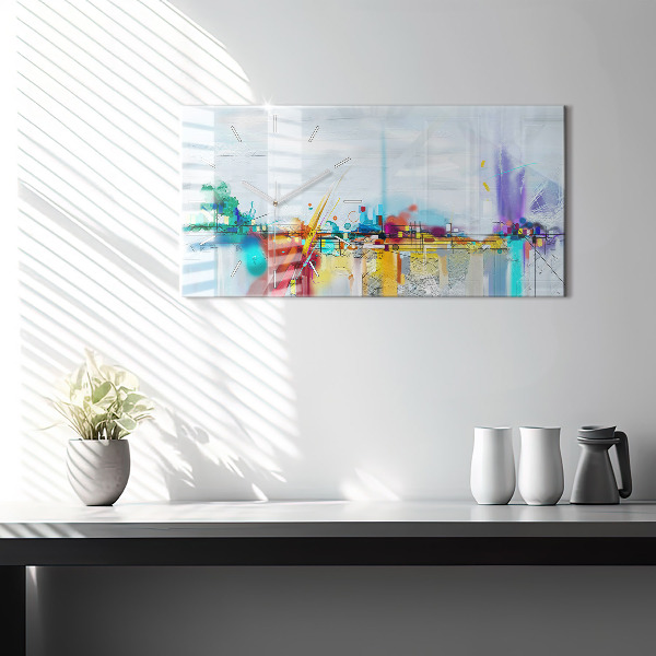 Glass wall clock rectangular Abstract oil landscape