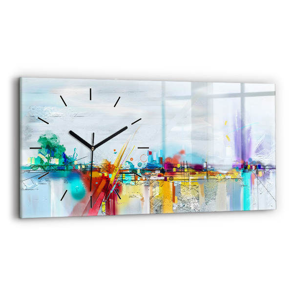 Glass wall clock rectangular Abstract oil landscape