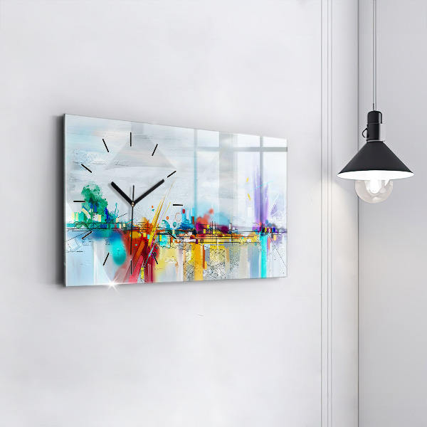 Glass wall clock rectangular Abstract oil landscape