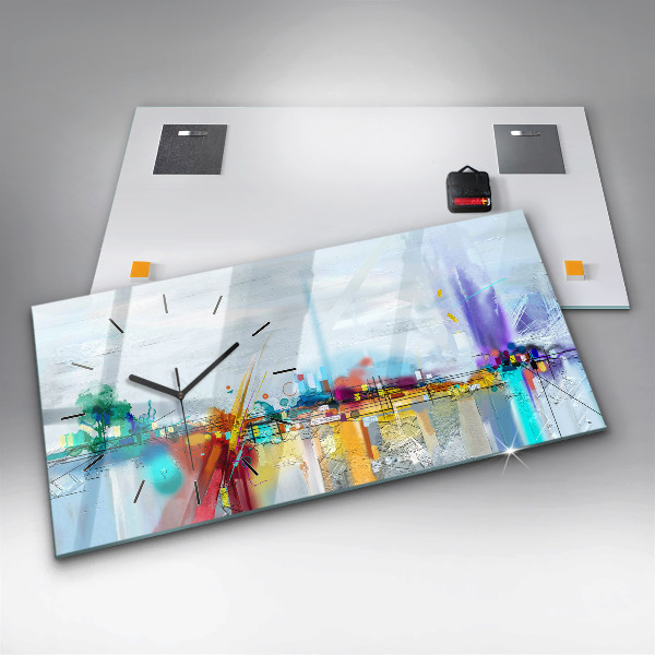 Glass wall clock rectangular Abstract oil landscape